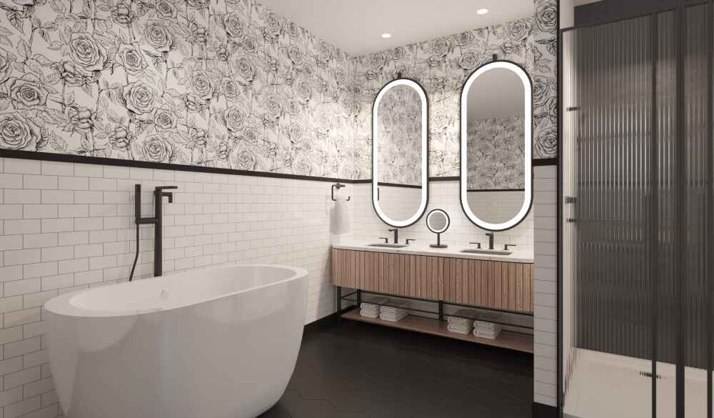 Rendering of bathroom at The Rose Gaming Resort