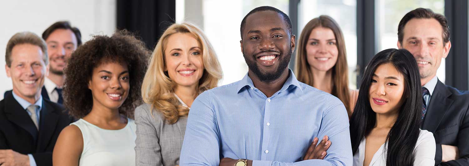 Group of diverse workers smiling